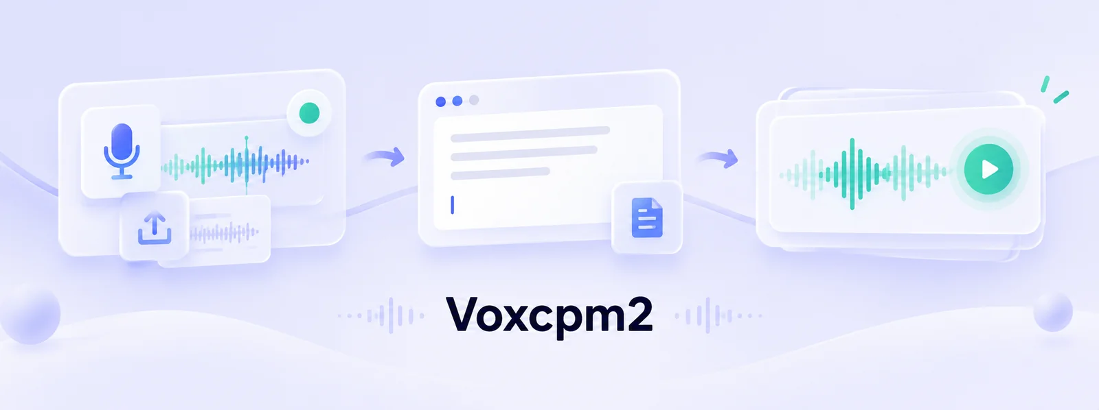 VoxCPM2 上传语音样本、输入文本并生成语音的两步声音克隆流程